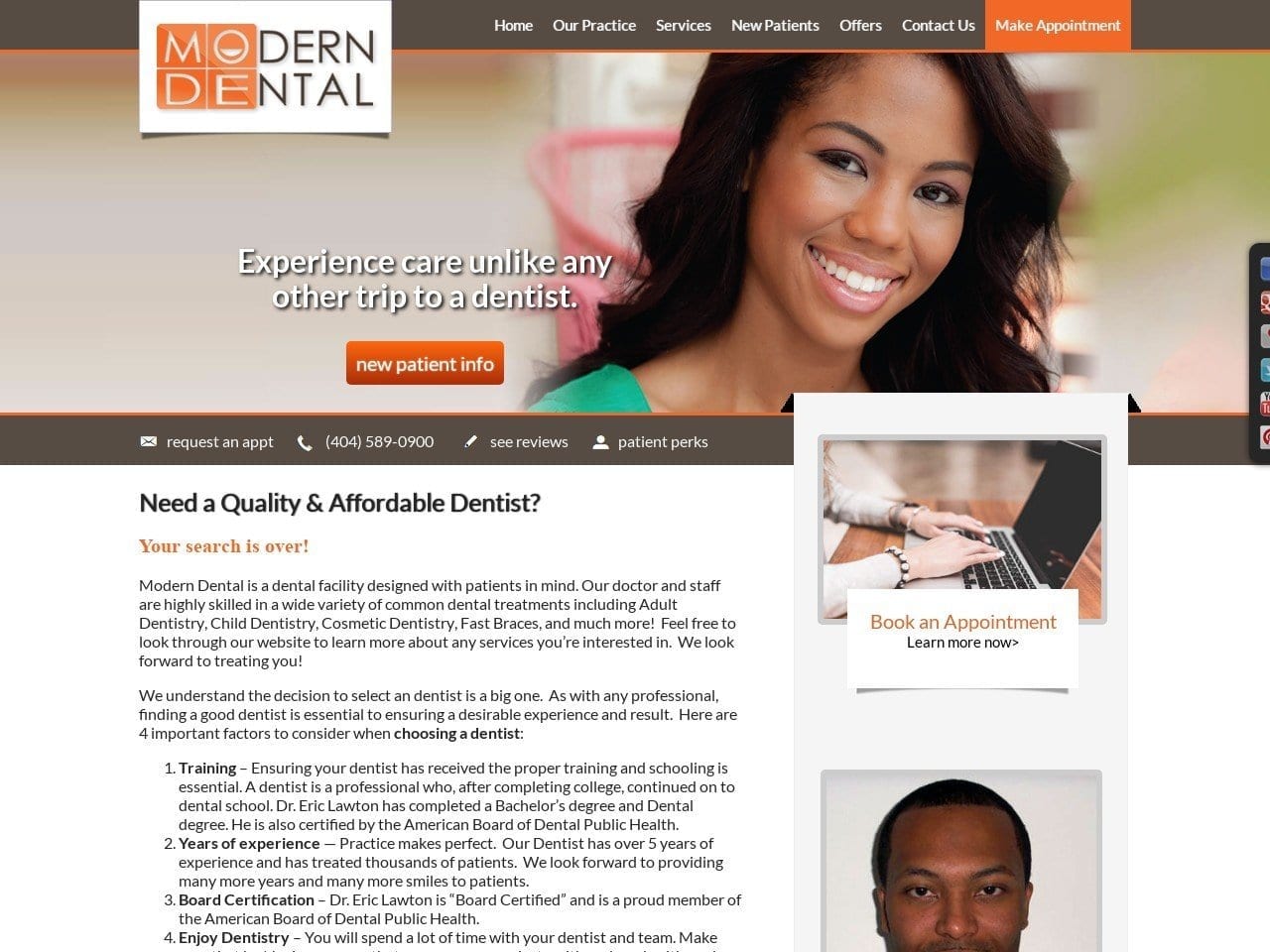 Modern Dental Website Screenshot from moderndentalatlanta.com