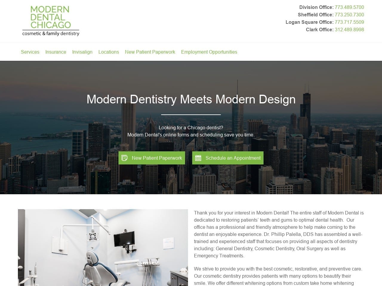 Modern Dental On Division Website Screenshot from moderndentalchicago.com