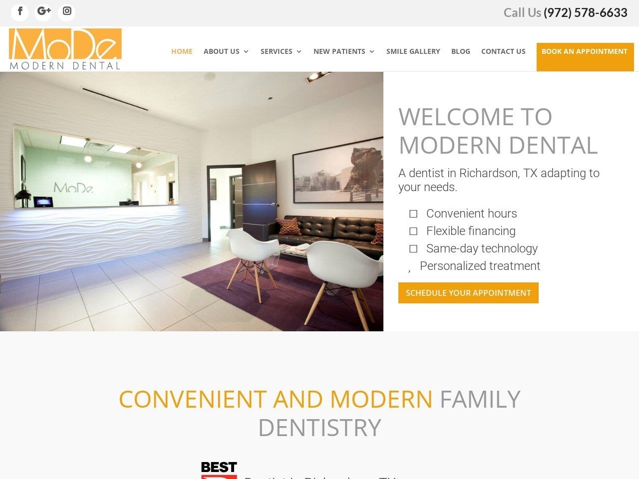 DR. Mitchell Kim DDS Website Screenshot from moderndentaltexas.com