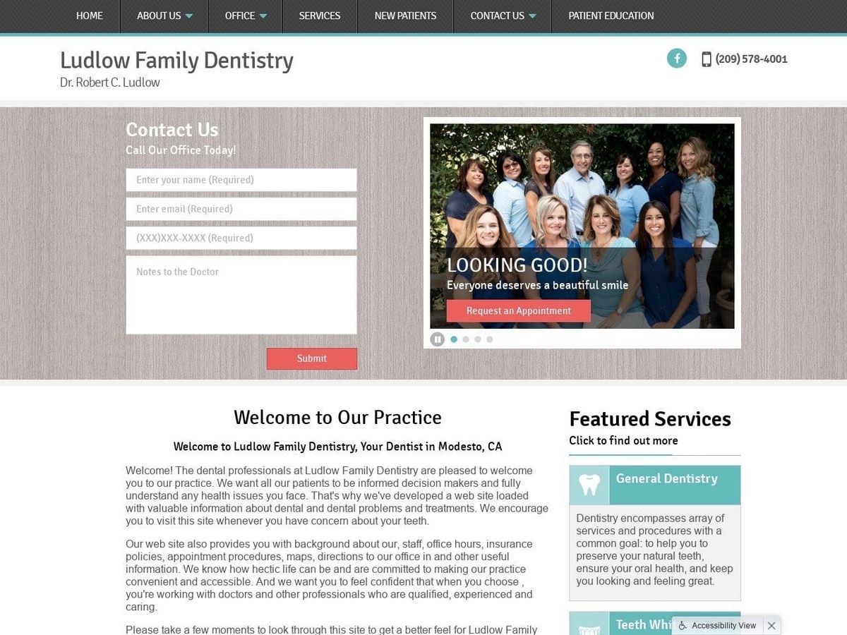 Ludlow Dental Excellence Website Screenshot from modestodentalcare.com