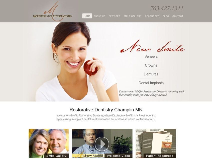 Moffitt Restorative Dentist Website Screenshot from moffittrestorativedentistry.com