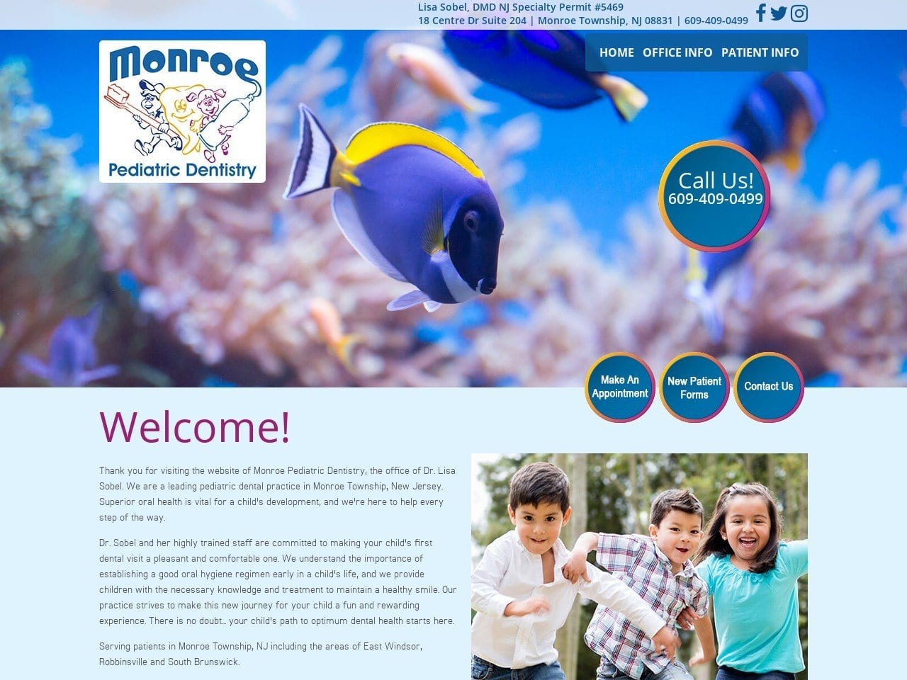 Monroe Pediatric Dentistry Website Screenshot from monroepediatricdentistry.com