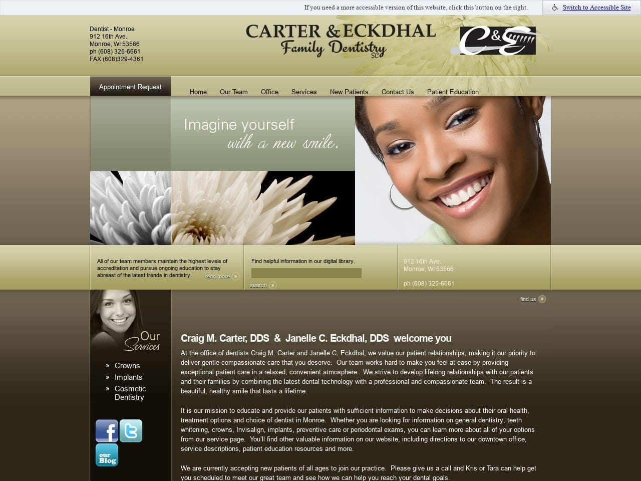 Carter & Eckdhal Family Dentistry SC Website Screenshot from monroewidentist.com