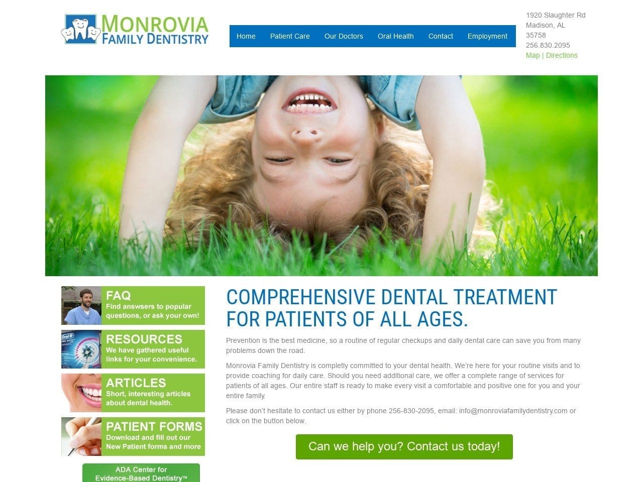 Monrovia Family Dentistry Website Screenshot from monroviafamilydentistry.com