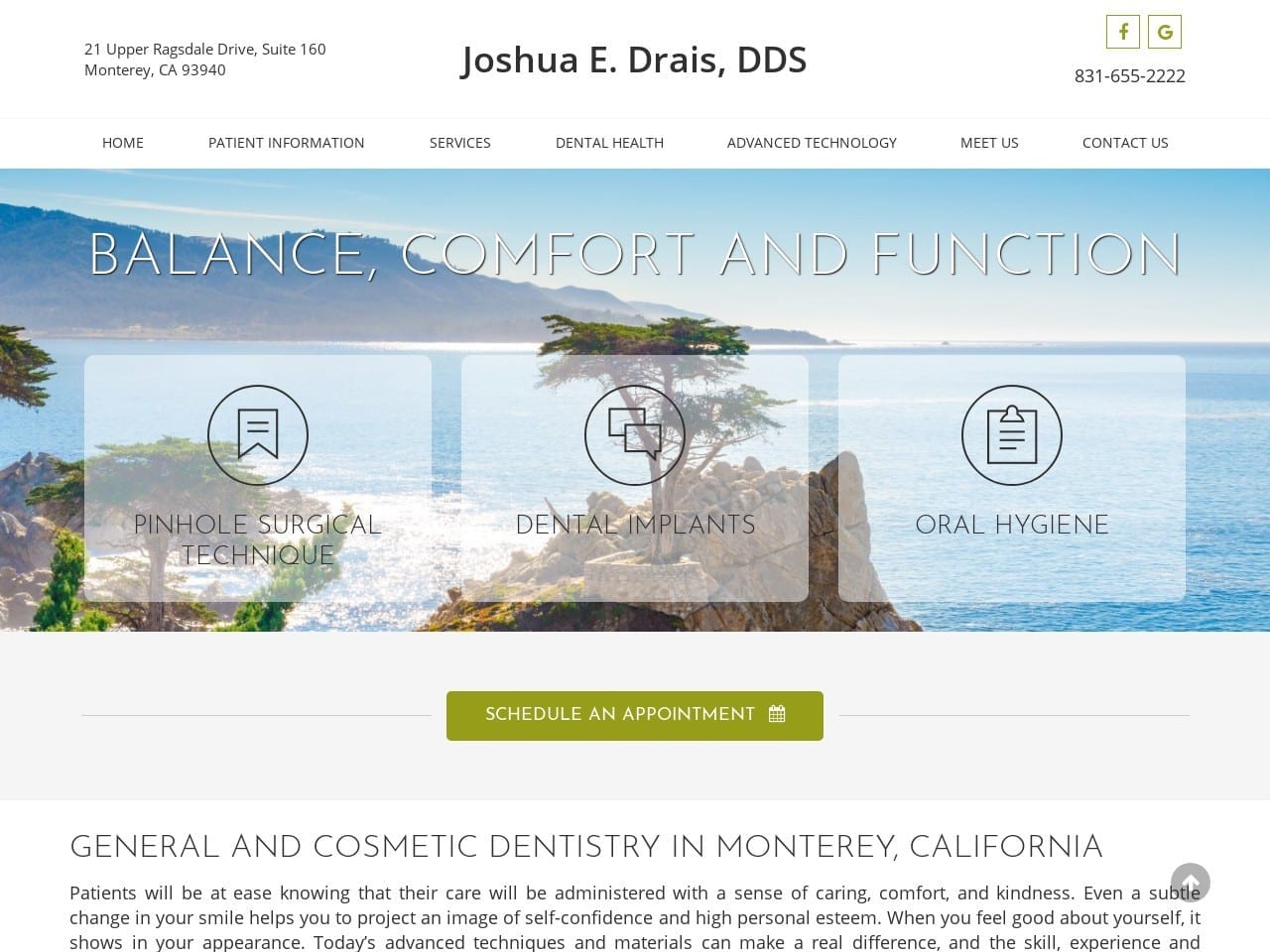 Monterey Dentistry Website Screenshot from montereydentistry.net