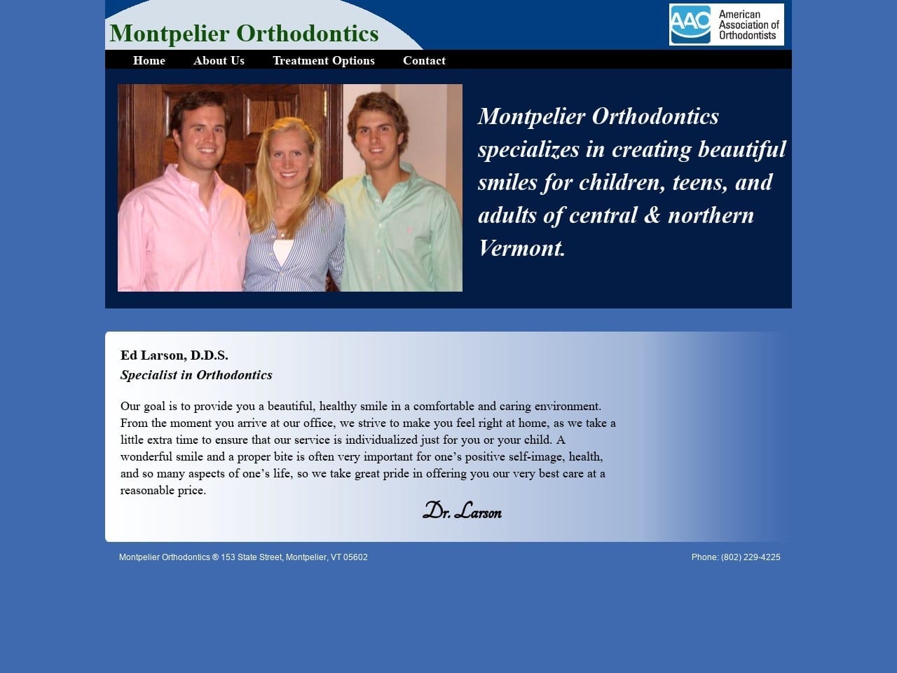 Montpelier Orthodontics Edwin Larson D.D.S. Website Screenshot from montpelierorthodontics.com