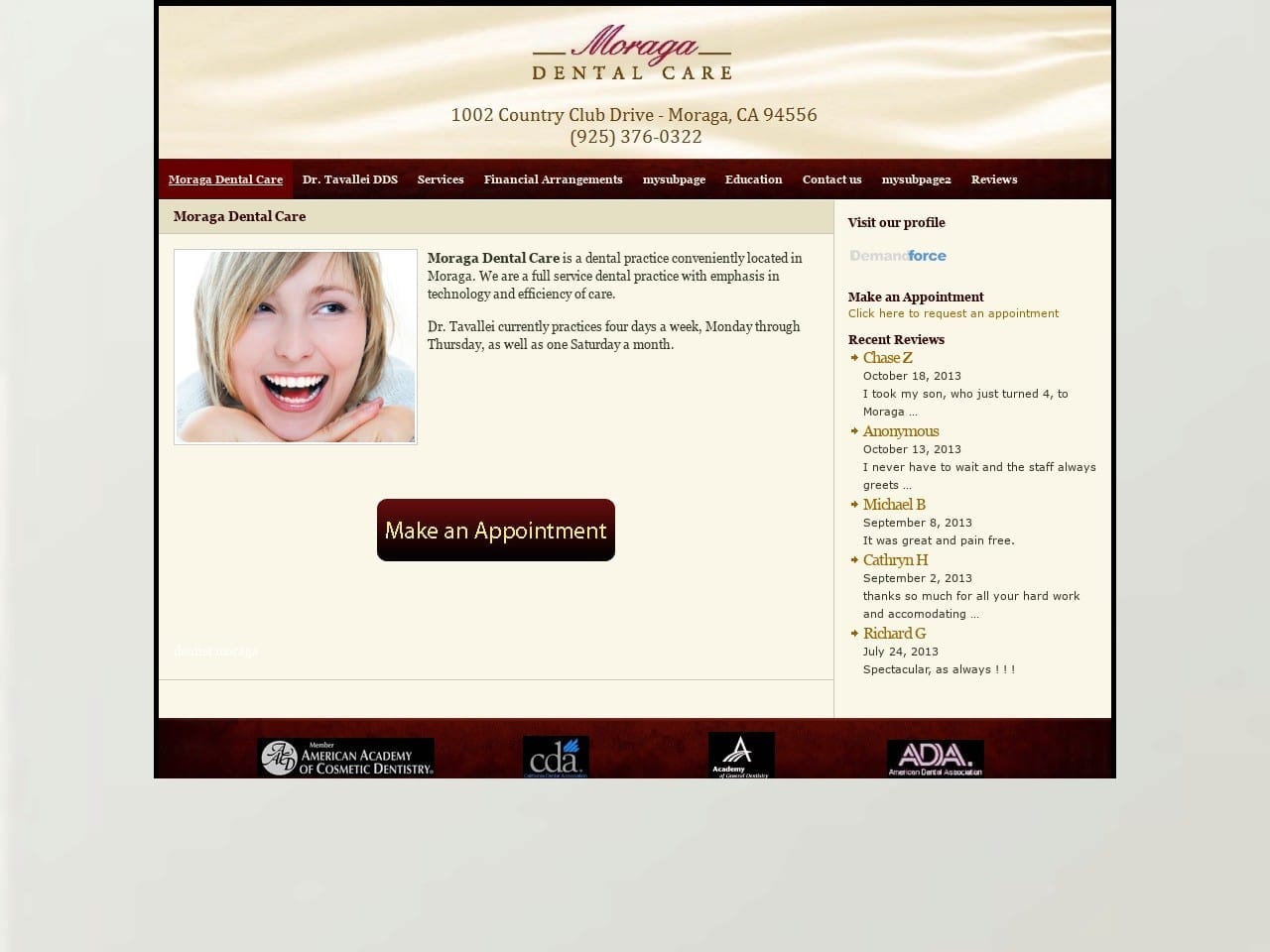 Moraga Dental Care Website Screenshot from moragadentalcare.com