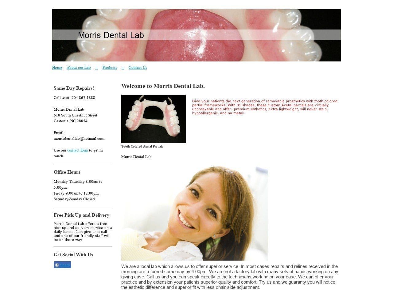 Morris Dental Lab Website Screenshot from morrisdentallab.com