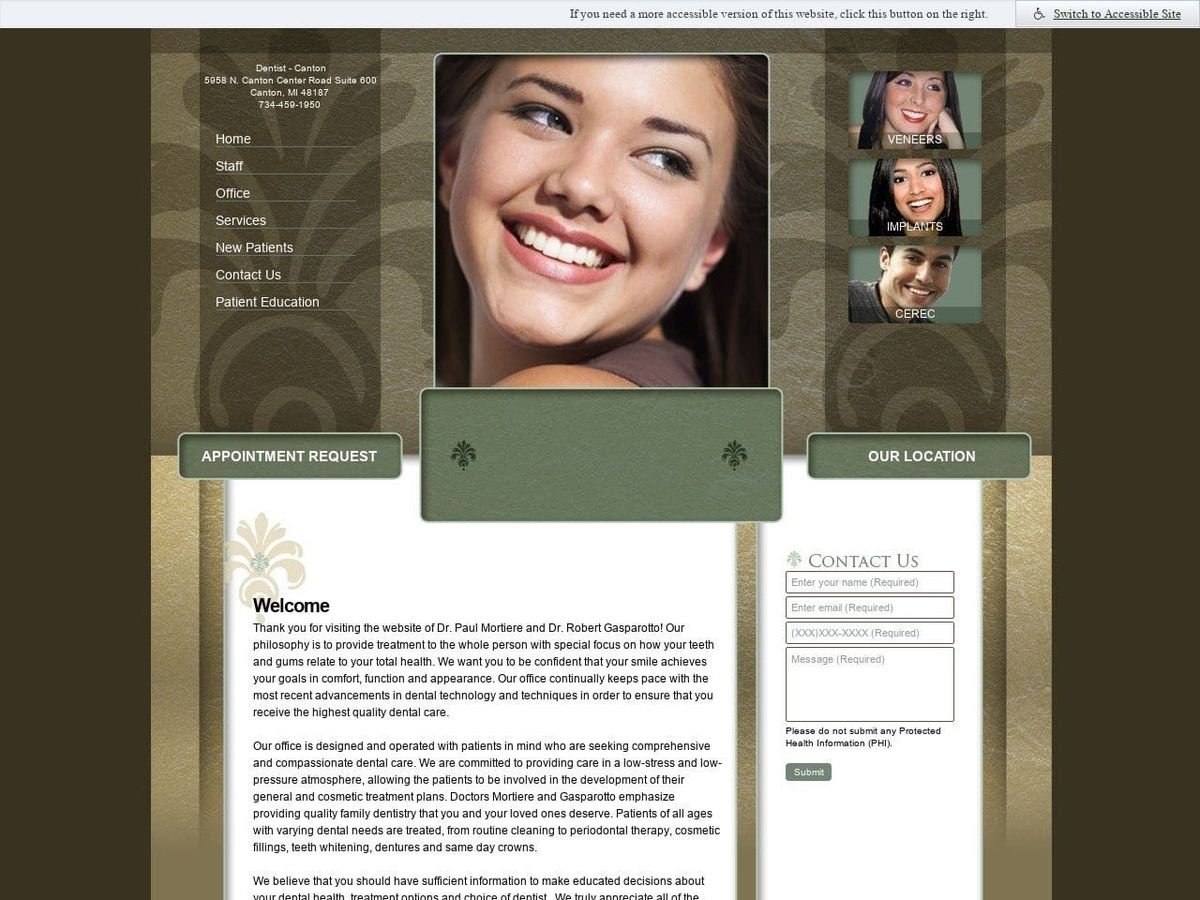 Mortiere Dentist Website Screenshot from mortiereandgasparotto.com