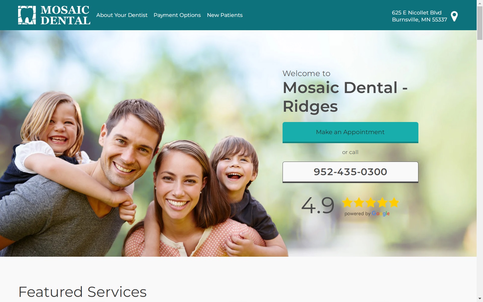 mosaicdentalridges.com screenshot