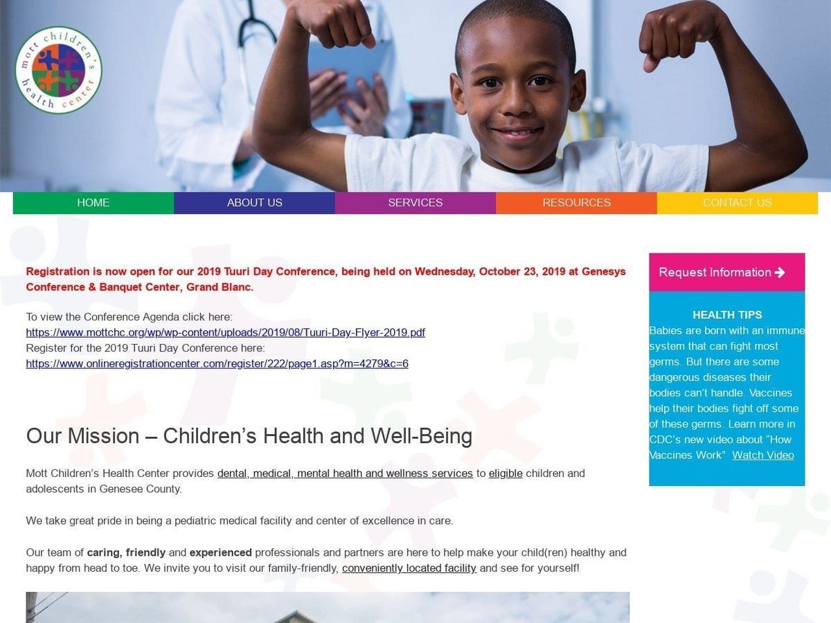 Mott Childrens Health Center Website Screenshot from mottchc.org
