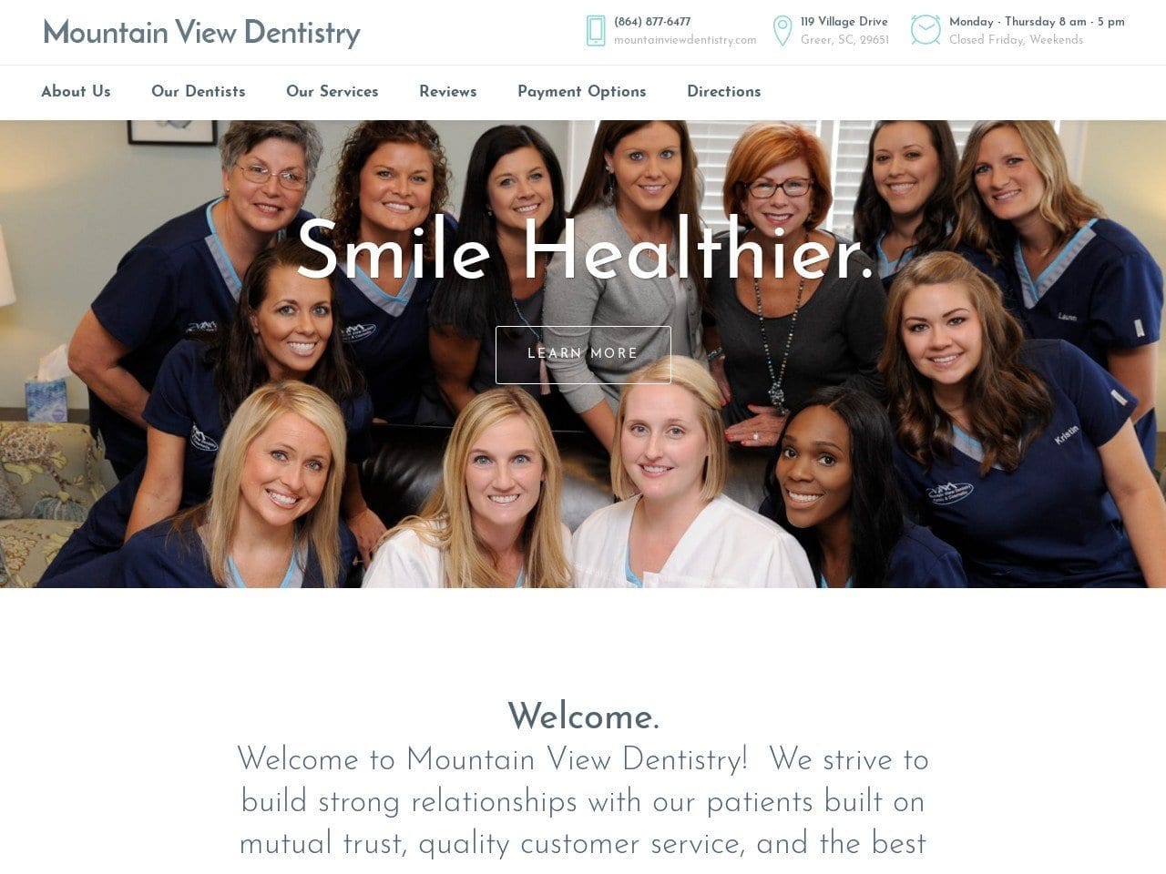 Mountain View Dentist Website Screenshot from mountainviewdentistrysc.com