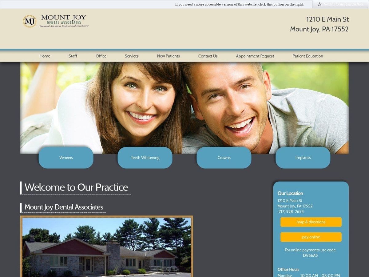 Mt Joy Dental Associates Website Screenshot from mountjoydentalassociates.com