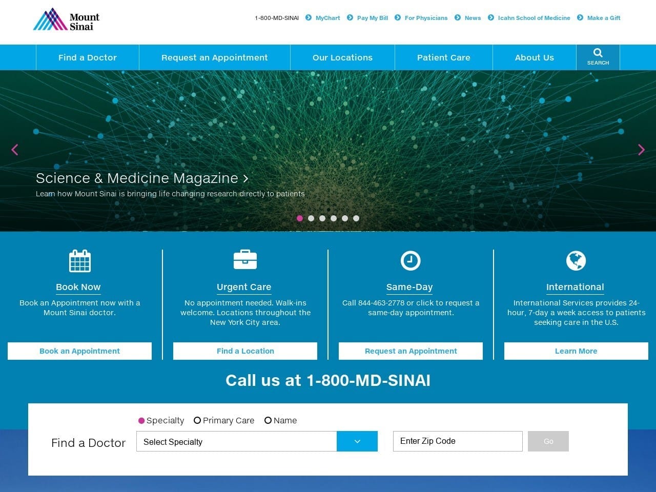 Mt Sinai Hospital Website Screenshot from mountsinai.org