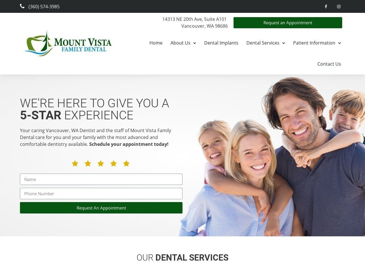 Mount Vista Family Dental Website Screenshot from mountvistadental.com