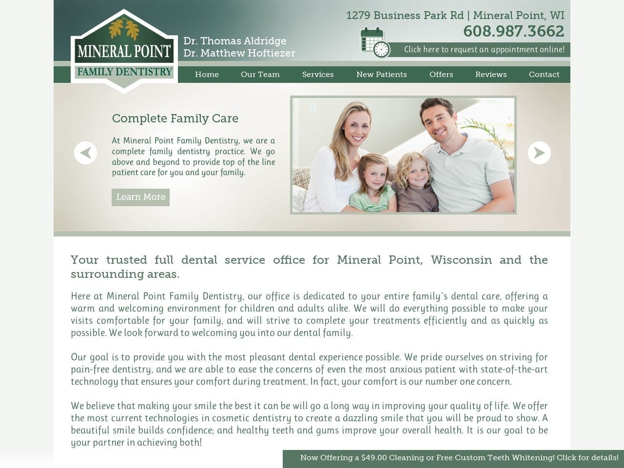 Mineral Point Family Dentist Website Screenshot from mpfamilydentistry.com