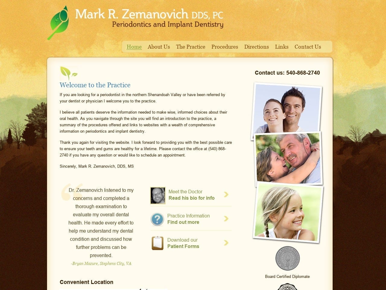 Mark R Zemanovich DDS PC Website Screenshot from mrzperio.com