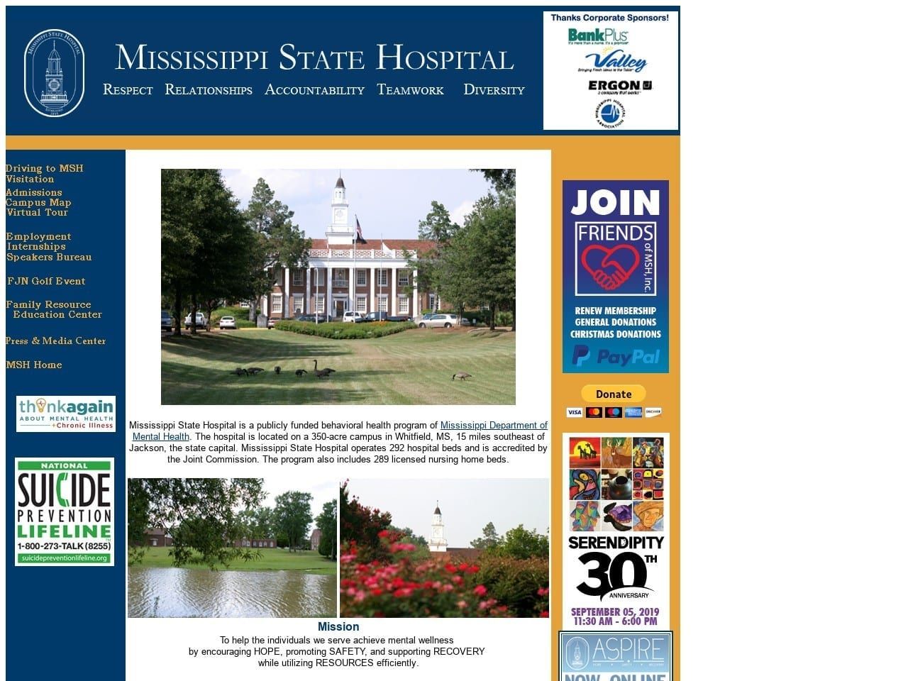 Mississippi State Hospital Stone William P DDS Website Screenshot from msh.state.ms.us