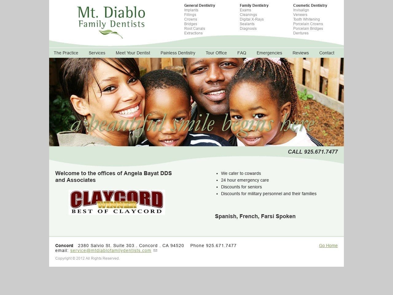 Concord Family Dentists Website Screenshot from mtdiablofamilydentists.com