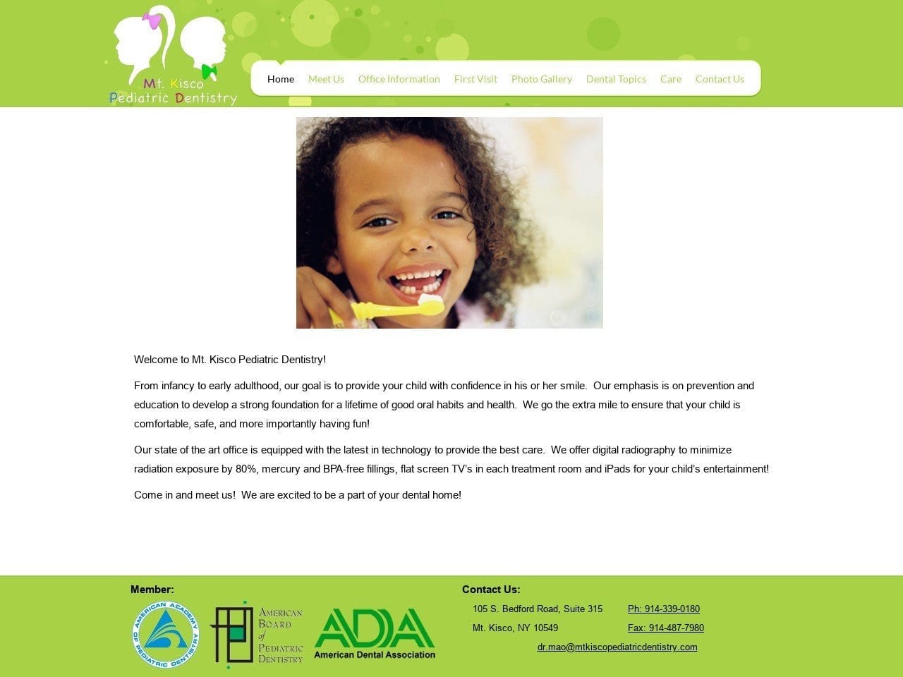 Mt Kisco Pediatric Dentistry Website Screenshot from mtkiscopediatricdentistry.com