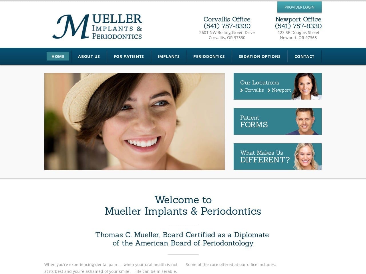 Dr. Frederick A. Mueller DMD Website Screenshot from muellerimplantsandperio.com