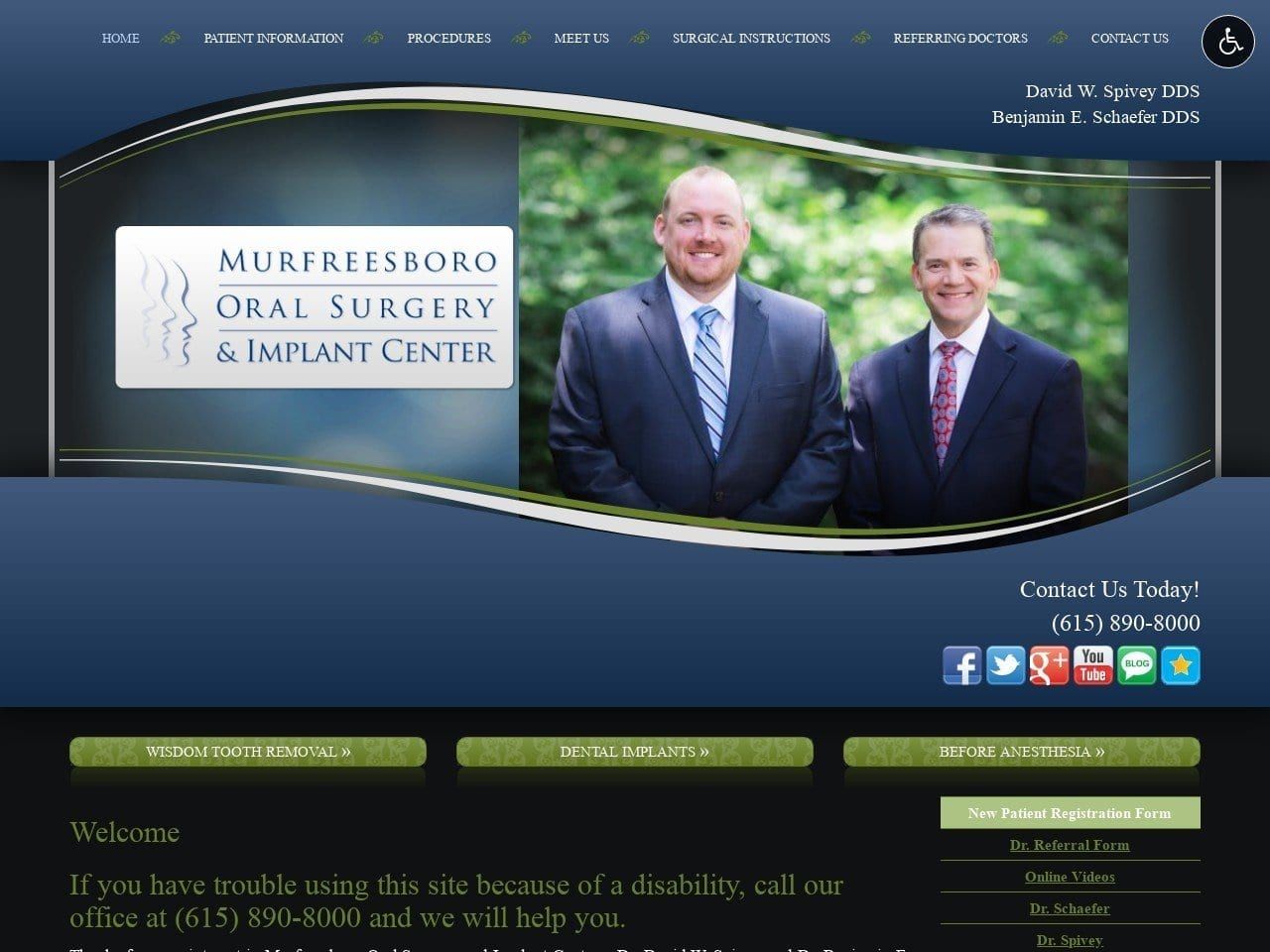 Murfreesboro Oral Surgery Spivey David W DDS Website Screenshot from murfreesborooralsurgery.com