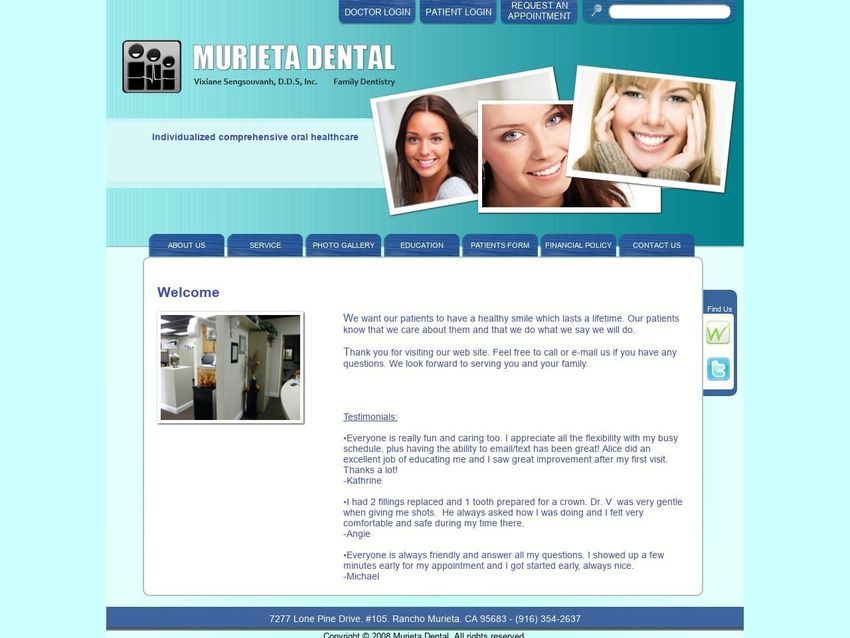 Murieta Dental Website Screenshot from murietadental.com