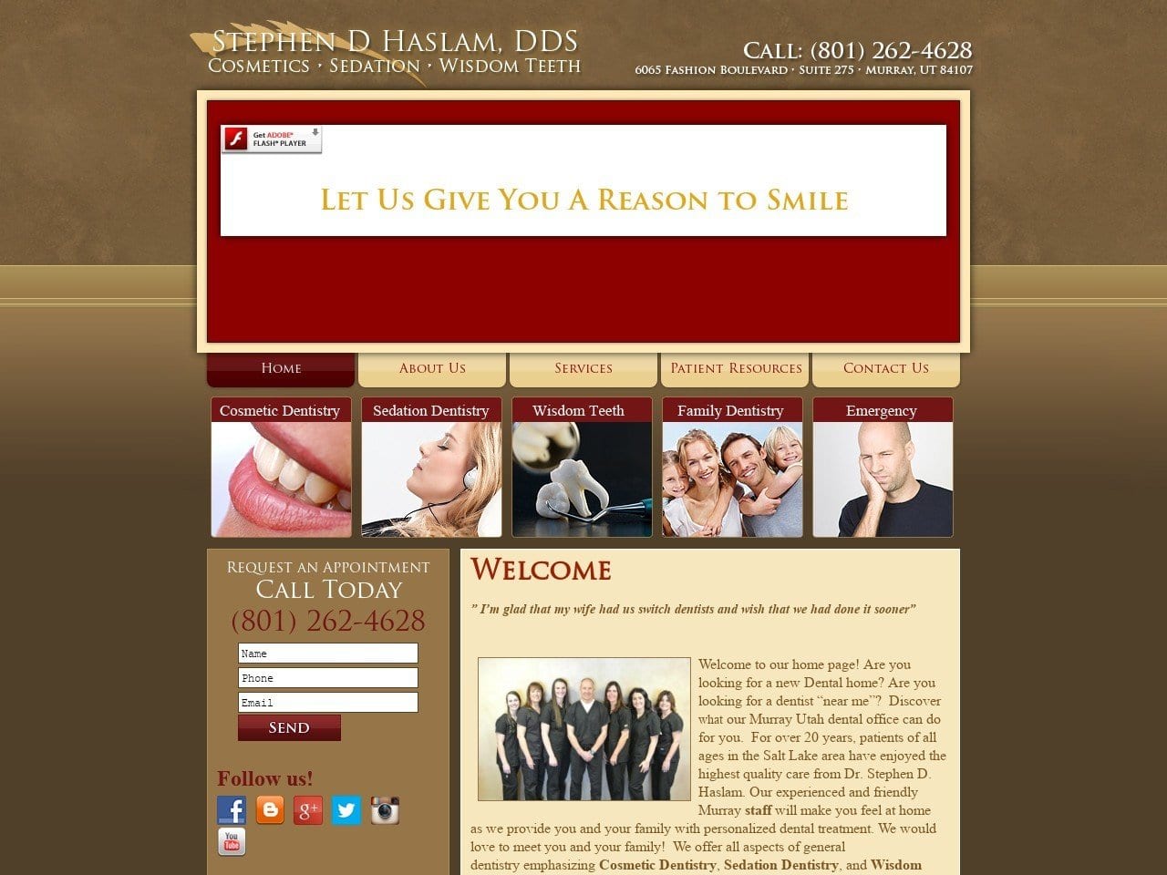 Stephen D. Haslam DDS PLLC Website Screenshot from murrayutahdentist.com