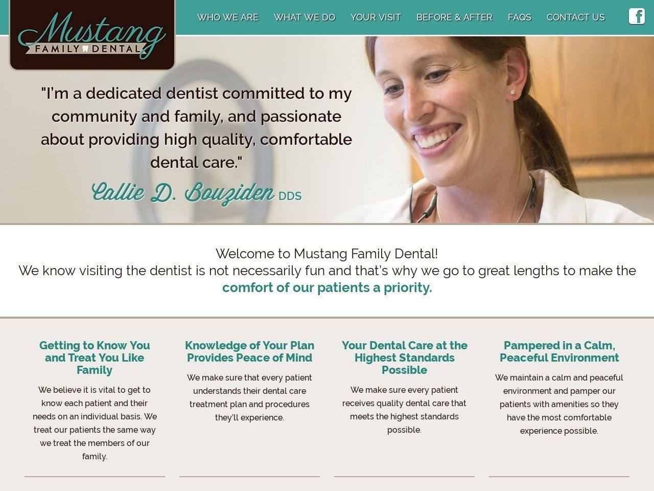 Callie Bouziden DDS Website Screenshot from mustangfamilydental.com