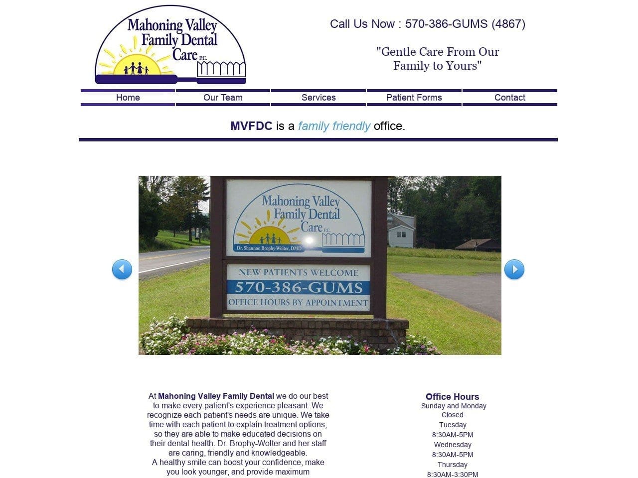 Mahoning Valley Family Dental Website Screenshot from mvfdc.com