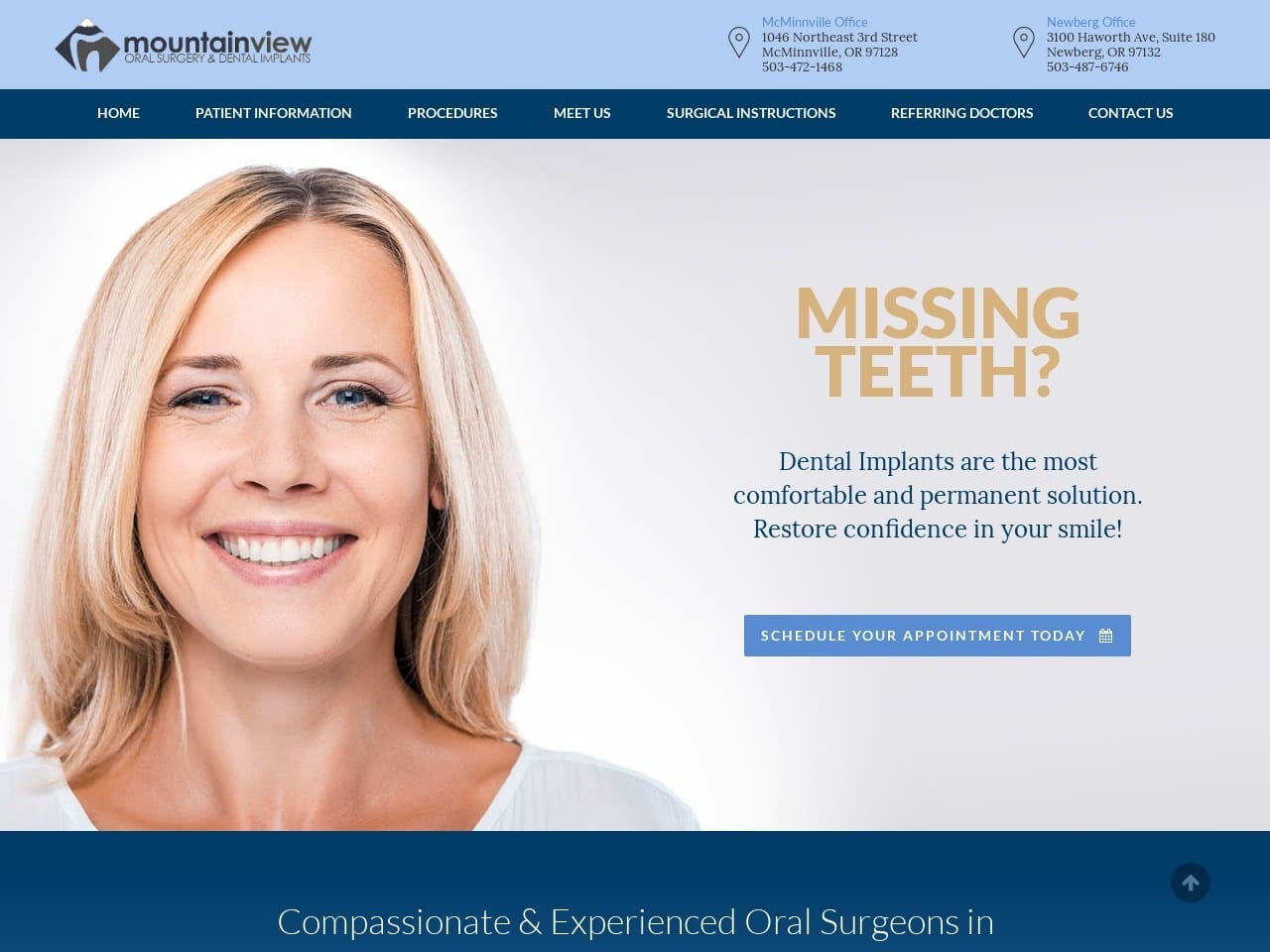 Mountain View Oral Surgery & Dental Implants Website Screenshot from mvoralsurgery.com