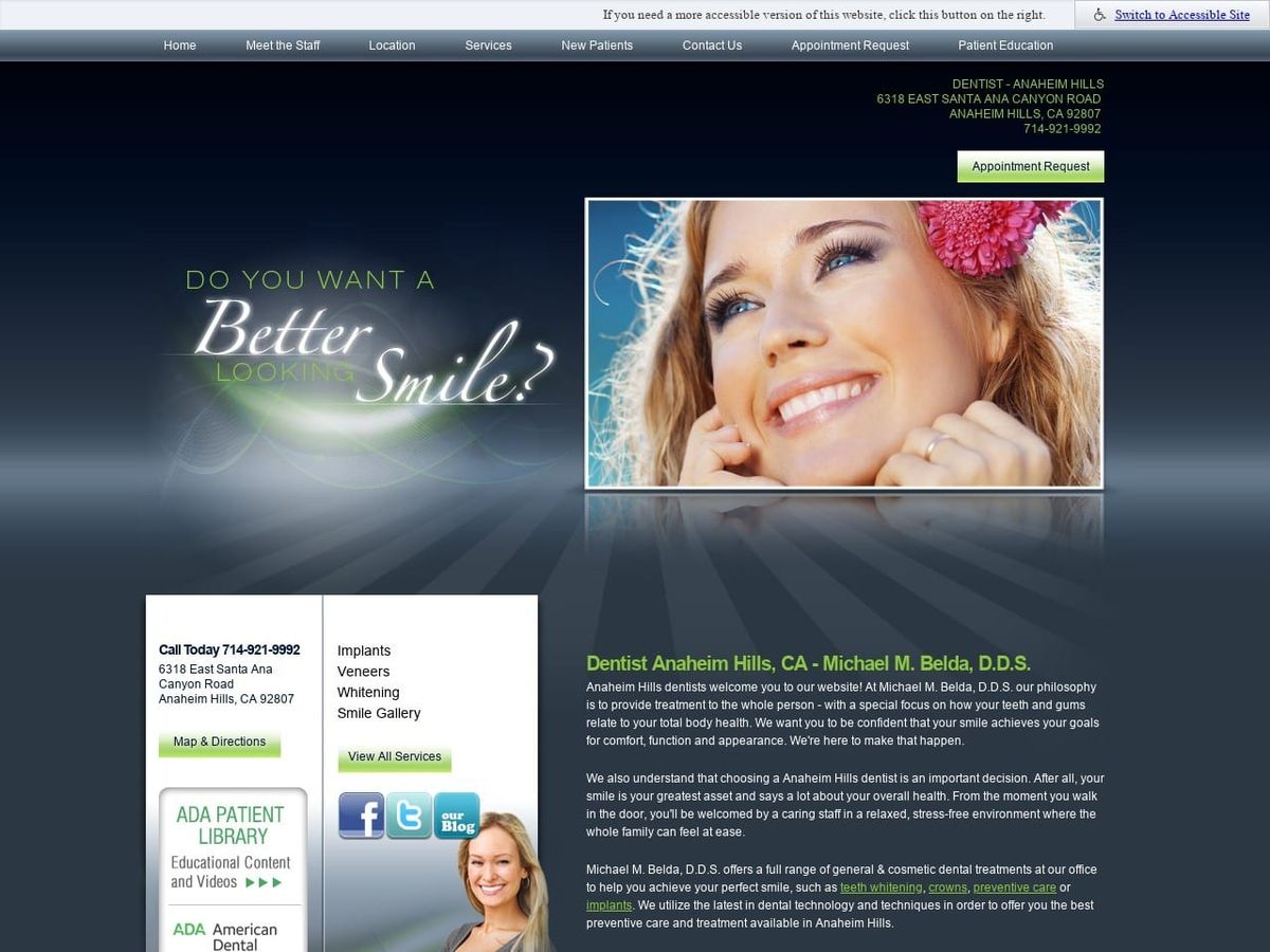 Michael M. Belda D.D.S. Website Screenshot from myanaheimhillsdentist.com