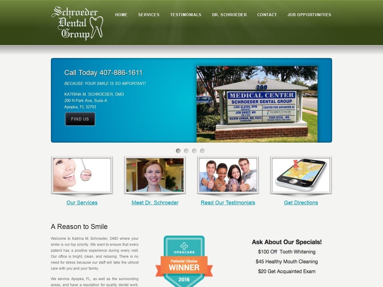 Schroeder Dental Group Website Screenshot from myapopkadentist.com