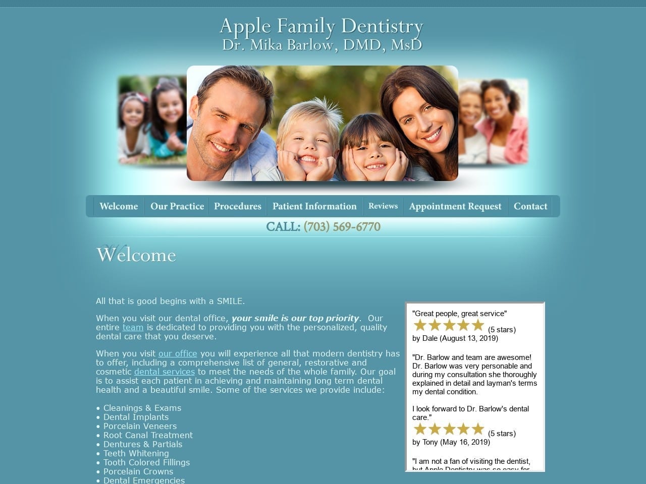 Apple Family Dentistry Website Screenshot from myappledentistry.com