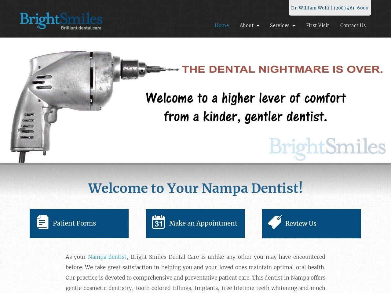 Bright Smiles Dental Care Website Screenshot from mybrightsmiles.com