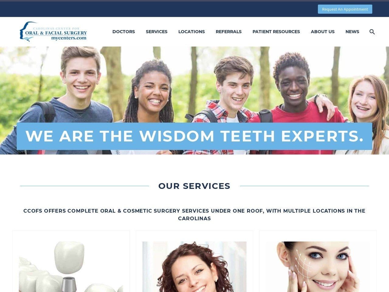 Carolinas Center for Oral and Facial Surgery Website Screenshot from mycenters.com