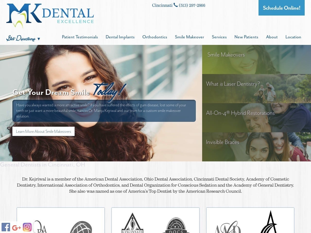 MK Dental Excellence Website Screenshot from mycincinnatismiles.com