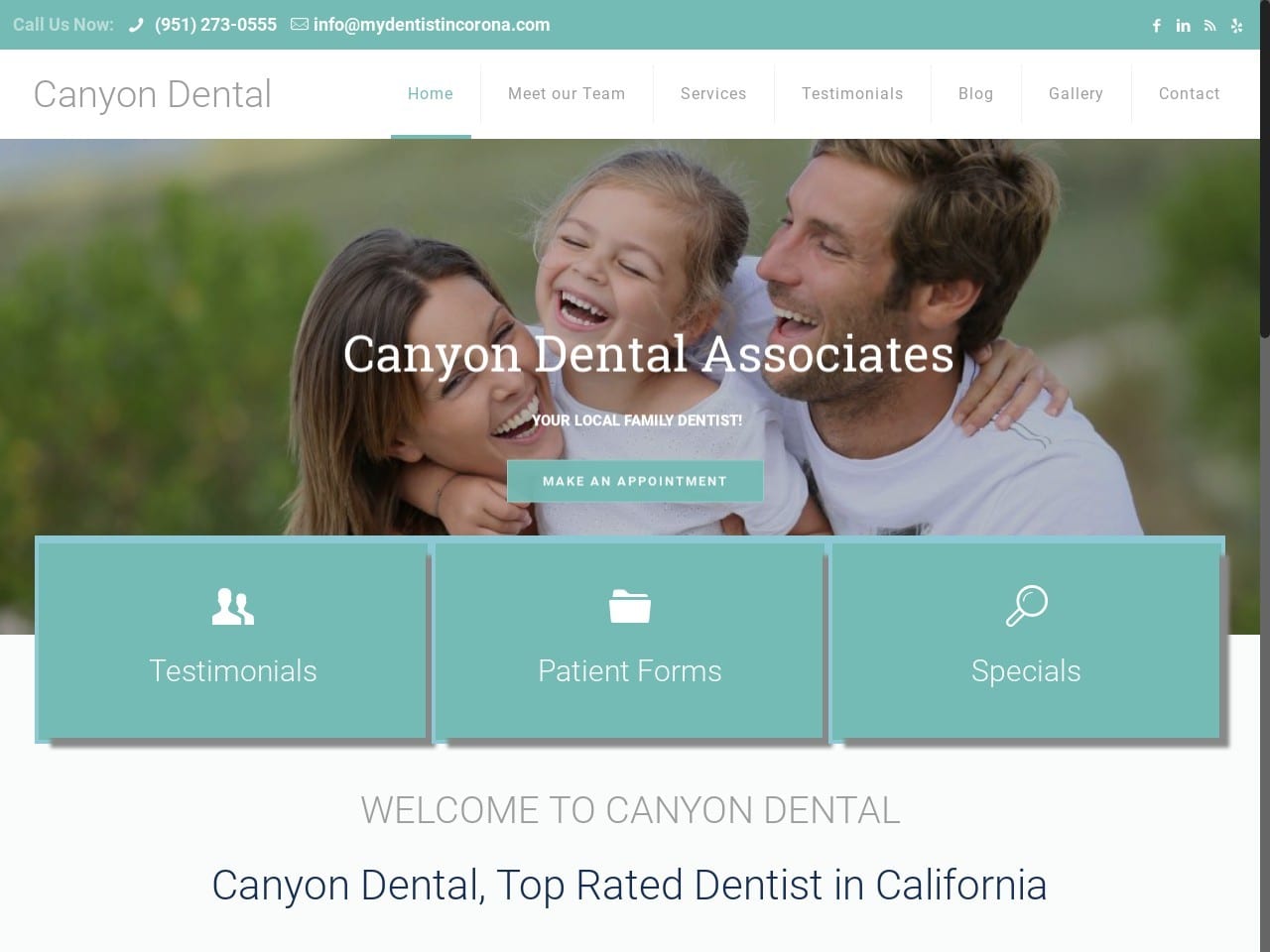 Canyon Dental Associates Website Screenshot from mydentistincorona.com