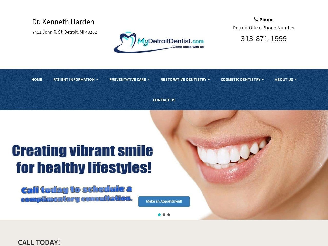 MyDetroitDentist.Com / Harden Family Dentistry Website Screenshot from mydetroitdentist.com