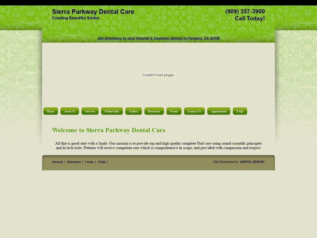 Sierra Parkway Dental Care Website Screenshot from myfontanadentist.com