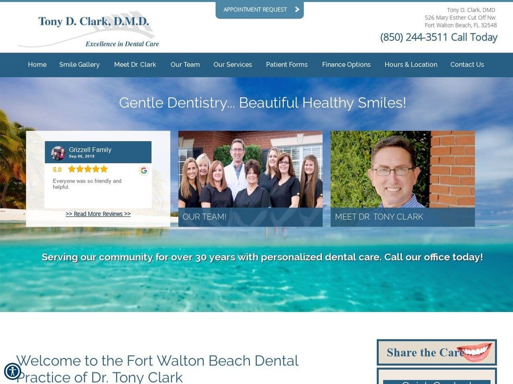 Dr. Tony D. Clark DMD Website Screenshot from myfortwaltondentist.com