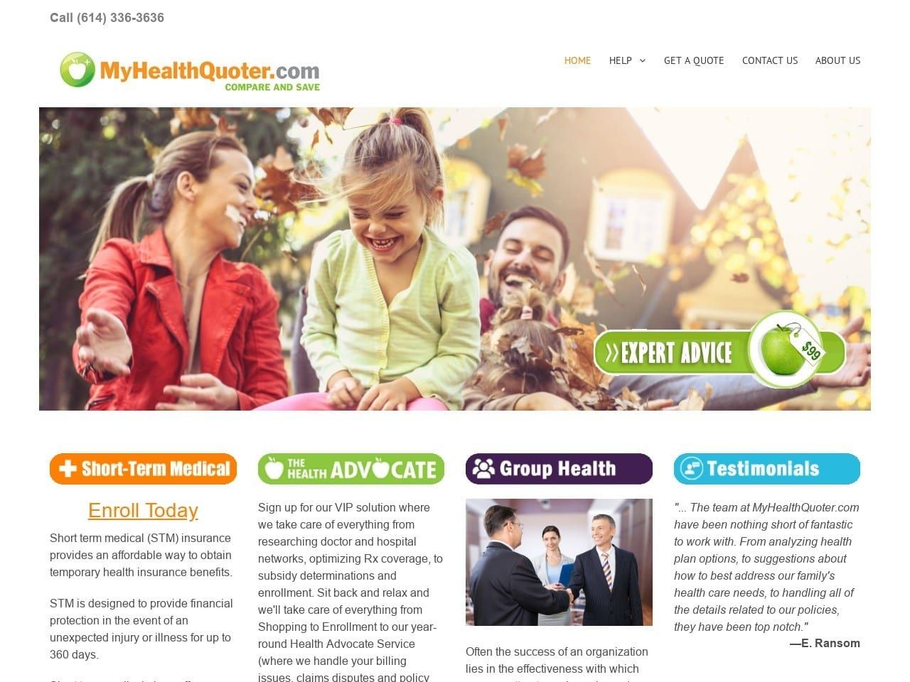 Affordable Health Insurance Oh Website Screenshot from myhealthquoter.com