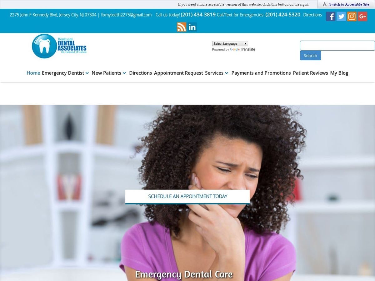 Boulevard Dental Associates Website Screenshot from myjerseycitydentists.com