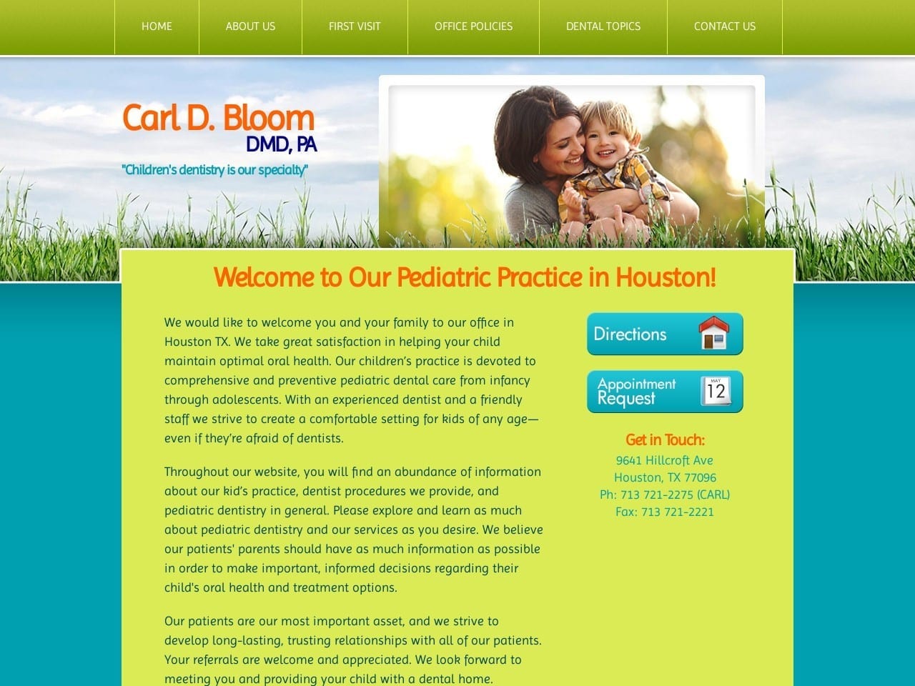 Carl Bloom DMD Pediatric Dentistry Website Screenshot from mykidsdentalhome.com