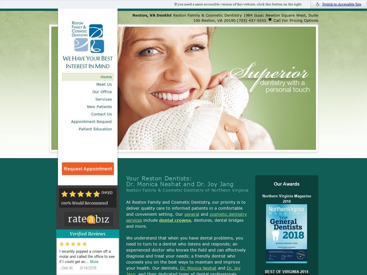 Reston Family Dentist Website Screenshot from myrestondentist.com