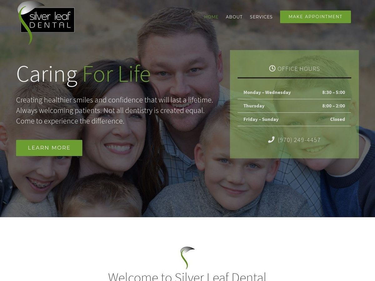 Silver Leaf Dental Website Screenshot from mysilverleafdental.com