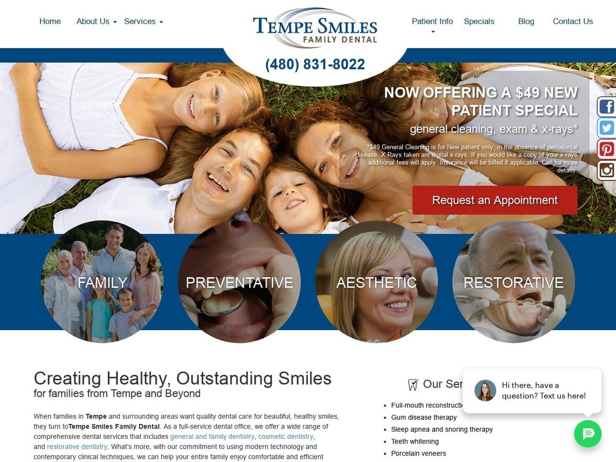 Tempe Smiles Family Dental Website Screenshot from mytempesmiles.com