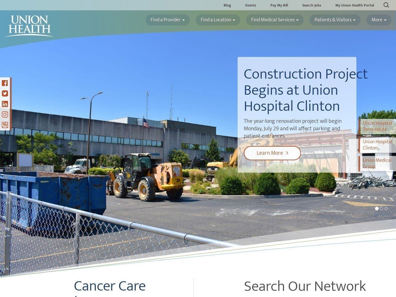 Union Hospital Medical Group Website Screenshot from myunionhospital.org