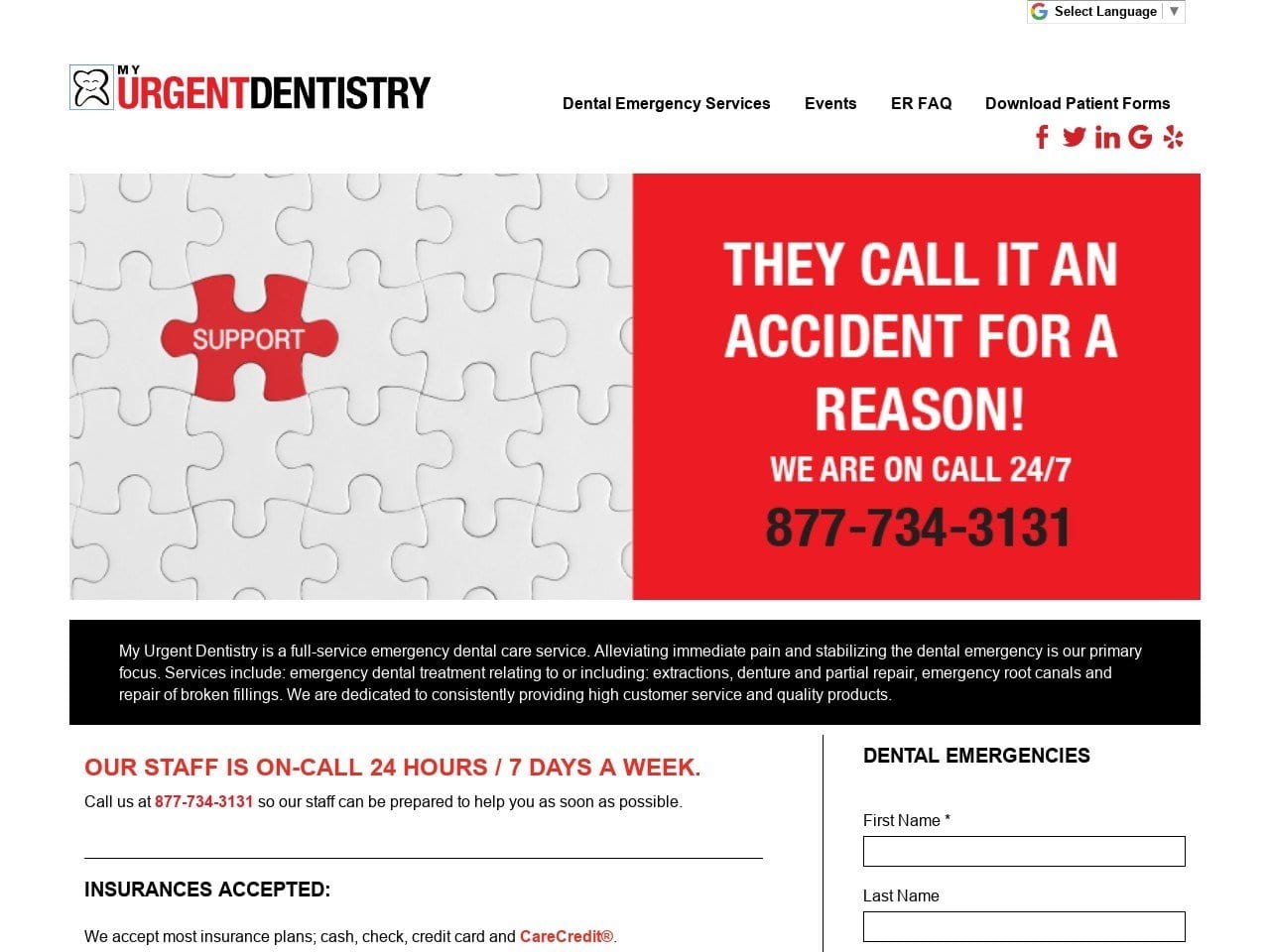 My Urgent Dentist Website Screenshot from myurgentdentistry.com