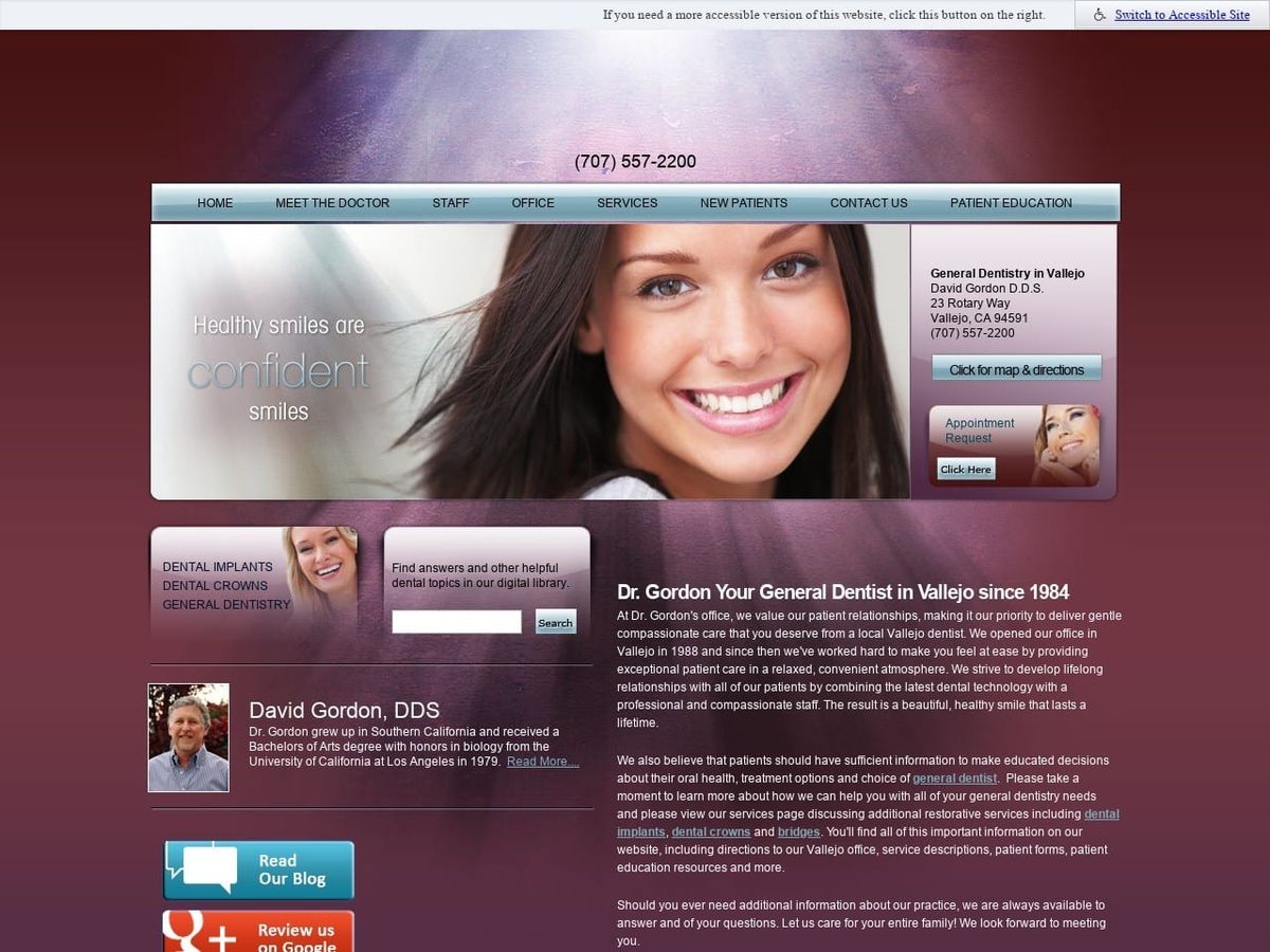 David M Gordon Family Dentist Website Screenshot from myvallejodentist.com